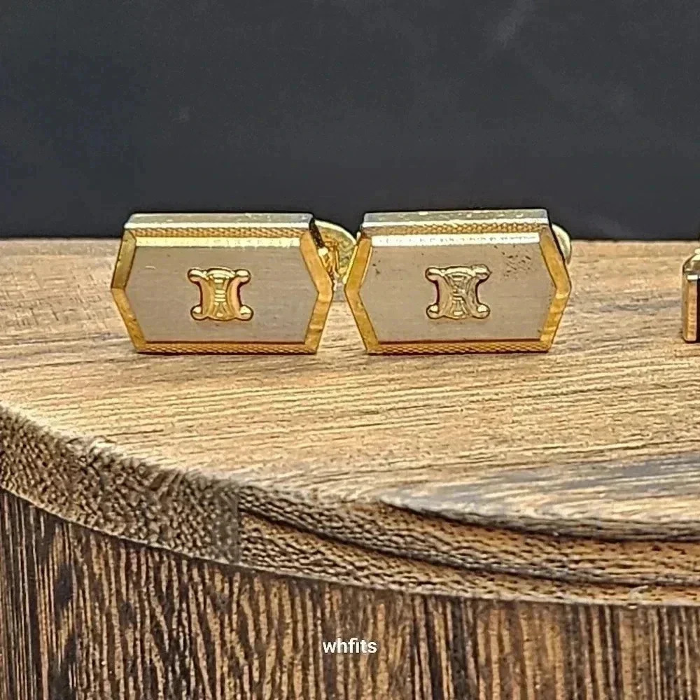 Celine Gold and Silver Tone Cufflinks and Tie Bar Set - Picture 5 of 6